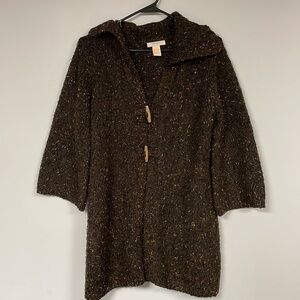 Ponsesa Cardigan Women’s M Knit Toggle Boho Hippie Long  multi- color Brown, MED